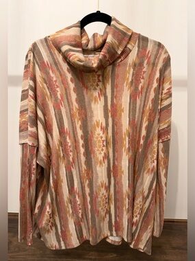 ODDI Southwestern Print Cowl Neck Top with draped open back– Size Small 🤎